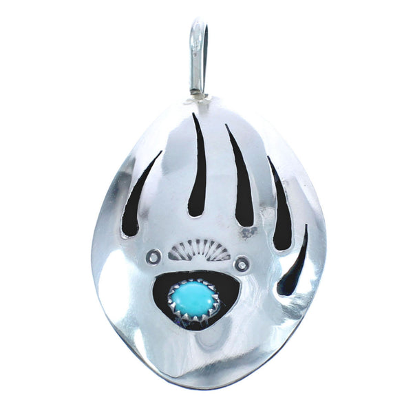 Native American Navajo Bear Paw Sterling Silver Turquoise Pendant NN20487